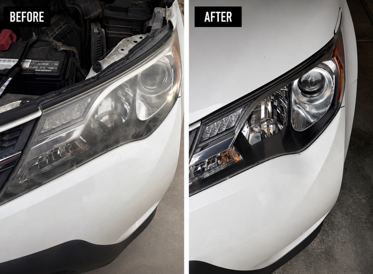 Before and after headlight restoration